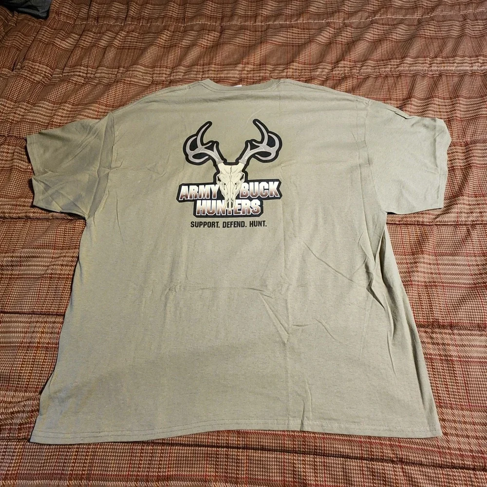 Army Buck Hunters Whitetail Graphic T-Shirt 3XL Tan Double Sided Cotton Support